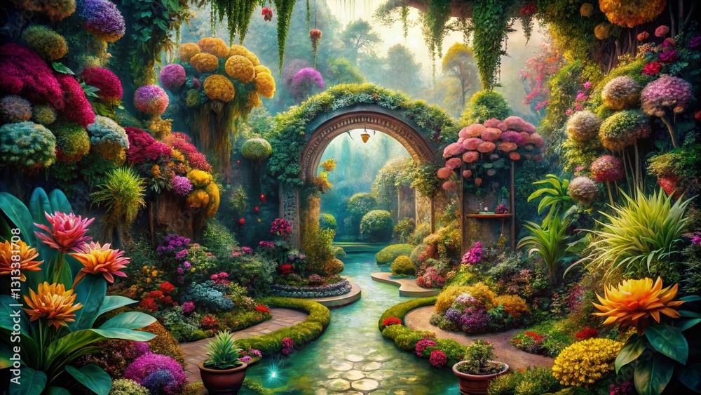 Obraz premium Surreal Botanical Garden Wallpaper: Textured Floral Design Backdrop