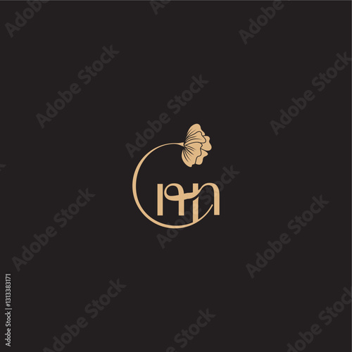 monogram wedding concept initial line logo NN modern circle floral letter