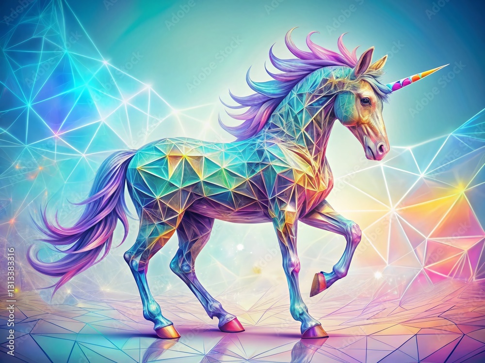 Fototapeta premium Surreal Geometric Unicorn Line Art: Organic Background Illustration