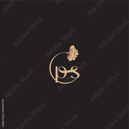 monogram wedding concept initial line logo PS modern circle floral letter