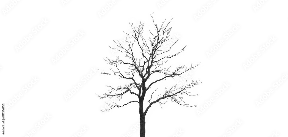 Obraz premium Lone deciduous tree, stark branches against pure white, single, branches