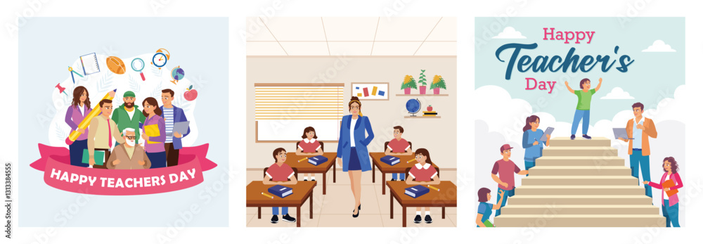 A group of teachers from various disciplines gathered together. Celebrating Teacher's Day, A group of teachers from various disciplines gathered together. Celebrating Teacher's Day,