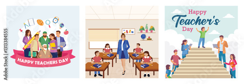 A group of teachers from various disciplines gathered together. Celebrating Teacher's Day,