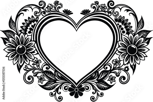 A black and white heart with swirls and hearts on it generative ai