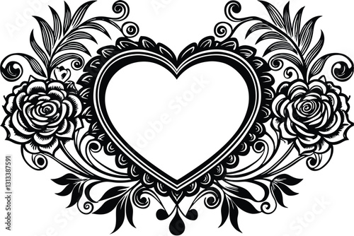 A black and white heart with swirls and hearts on it generative ai