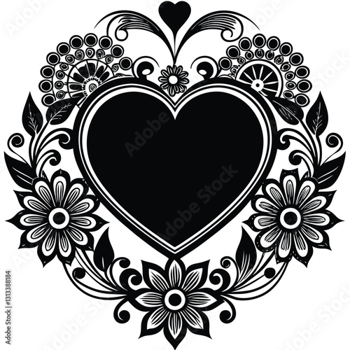 There is a black and white drawing of a heart with swirls generative ai