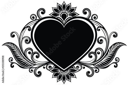 There is a black and white drawing of a heart with swirls generative ai