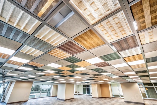 Textured Office Ceiling  Muted Colors  Aerial View - Modern Architectural Detail