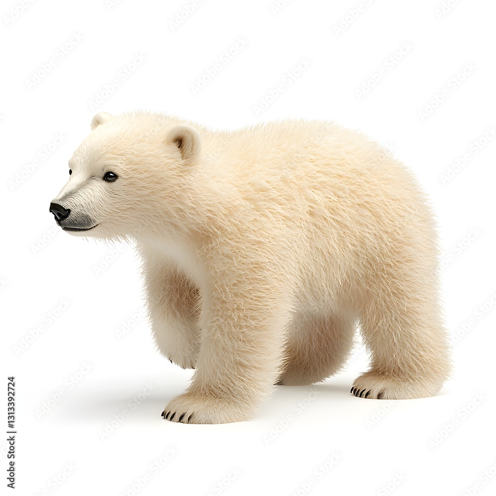 Fototapeta premium Adorable Polar Bear Cub on White Background