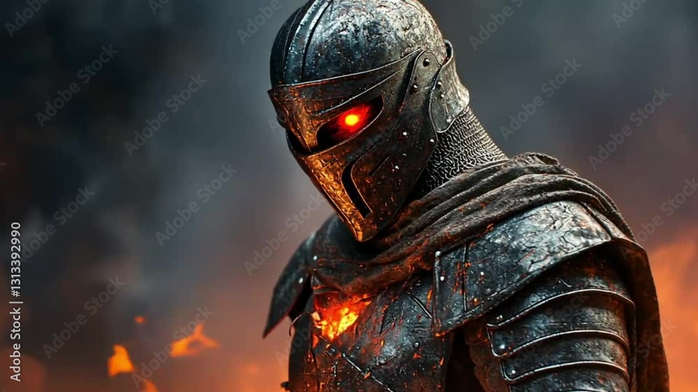 Armored warrior in fiery battlefield Armored warrior in fiery battlefield
