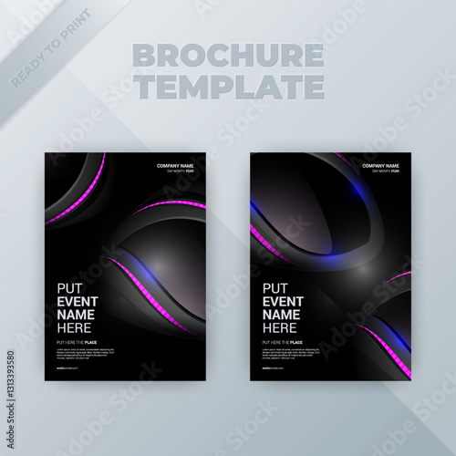 Printable black brochure template with neon accents