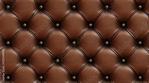 Brown leather tufted fabric texture with dimpled button details