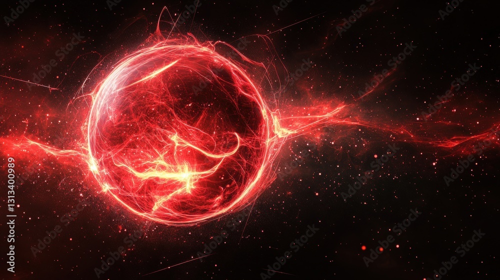 Obraz premium Red energy sphere in space, glowing plasma. Ideal for science fiction, fantasy, power concepts.