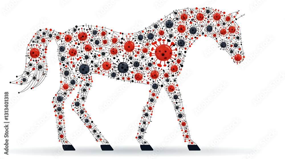 Obraz premium Abstract Horse Silhouette Composed of Virus Particles