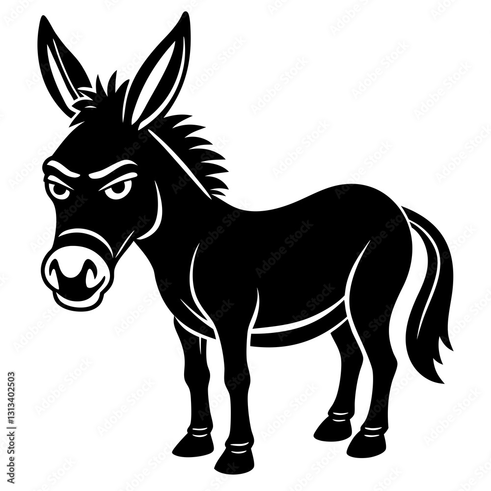 A grumpy donkey frowning silhouette vector illustration A grumpy donkey frowning silhouette vector illustration