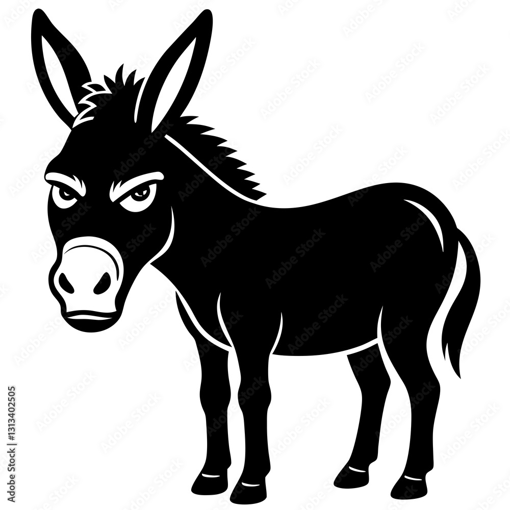 A grumpy donkey frowning silhouette vector illustration A grumpy donkey frowning silhouette vector illustration