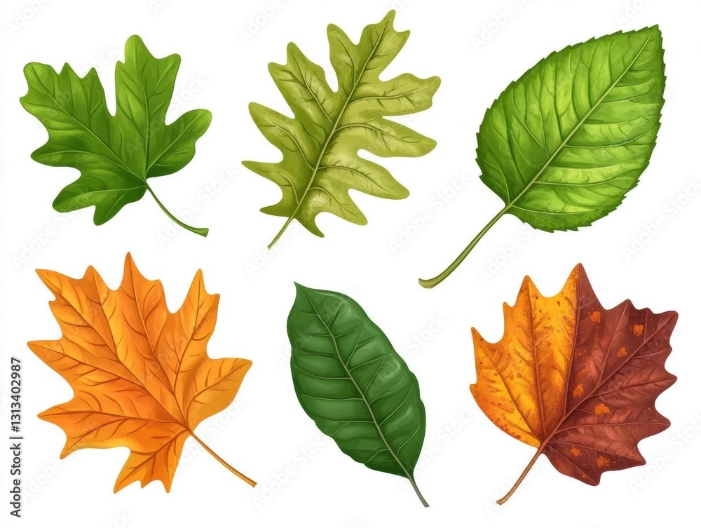 Autumn Leaves Collection: Green, Yellow, and Red Foliage Autumn Leaves Collection: Green, Yellow, and Red Foliage