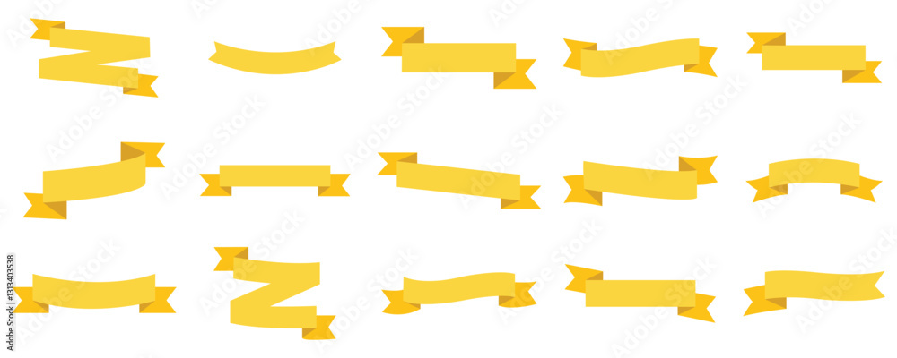 Collection of yellow ribbon banners. Set of infographic scroll elements Vector illustration. Vector ribbons banners on white background Collection of yellow ribbon banners. Set of infographic scroll elements Vector illustration. Vector ribbons banners on white background