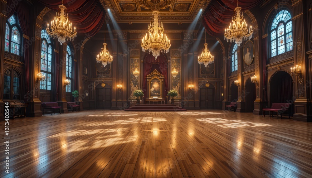 Obraz premium Grand Ballroom Sunlight Streaming Through Windows Elegant Interior Design