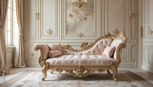Elegant Gold Chaise Lounge in Luxurious Interior Room Design