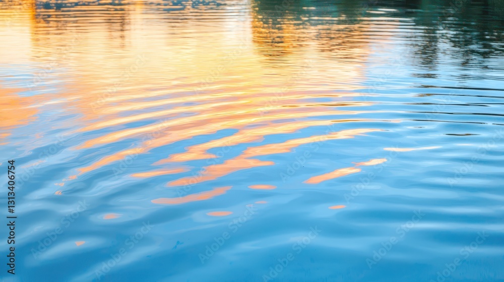 Tranquil Water Surface with Ripples Reflecting Colorful Sky Tranquil Water Surface with Ripples Reflecting Colorful Sky