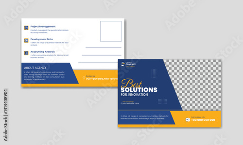 Post Card Design Template With Blue & Yellow Colors Theme