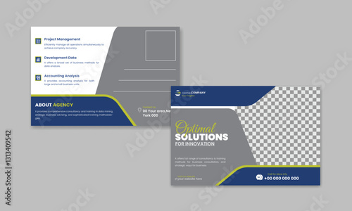 Professional Postcard Layout with Blue Accents