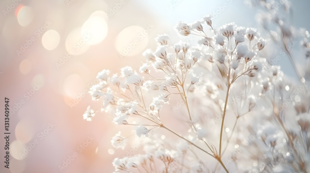 Delicate white flowers against a blurred background with soft lighting Delicate white flowers against a blurred background with soft lighting