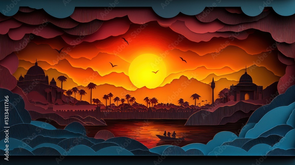 Φωτογραφία Breathtaking Sunset Over Calm Waters with Silhouette of Man in Boat