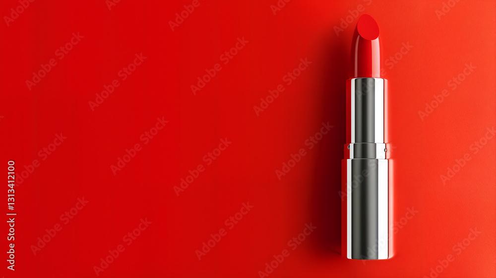 Red Lipstick on Red Background - Minimalist Beauty Product Photo Red Lipstick on Red Background - Minimalist Beauty Product Photo