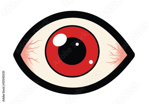 Eyeball clipart Halloween. This image shows a stylized eyeball with a red iris and black pupil, surrounded by red veins. Vector illustration design.