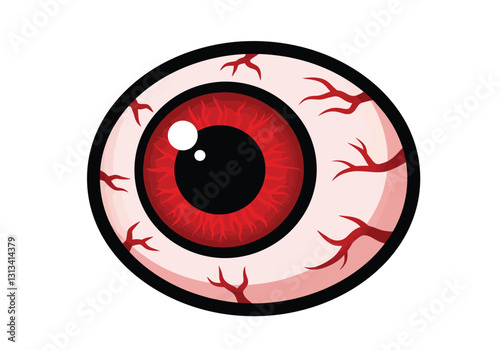 Scary eyeball clipart illustration design. A red, bloodshot eyeball with detailed veins and a creepy, eerie vibe. Vector illustration design.