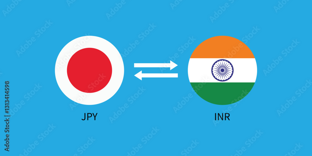 Φωτογραφία JPY to INR Currency Exchange Illustration with Japanese and Indian Round Flags Icon