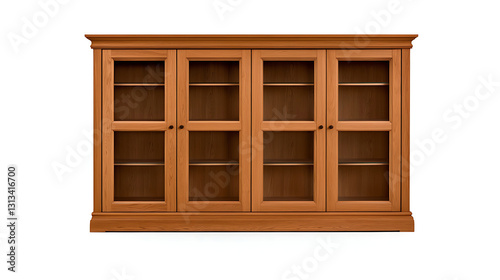 A large wooden bookcase with glass doors