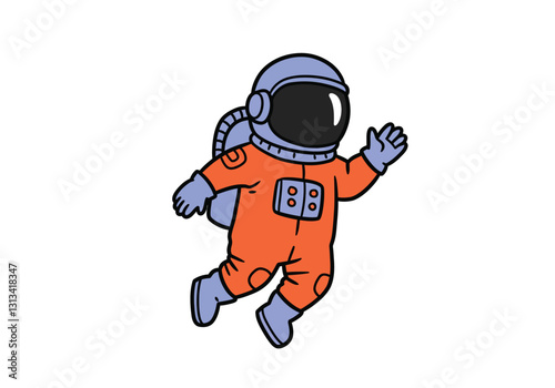 Astronaut cartoon clipart illustration design. An astronaut in an orange spacesuit with a blue helmet and gloves is floating. Vector illustration design.