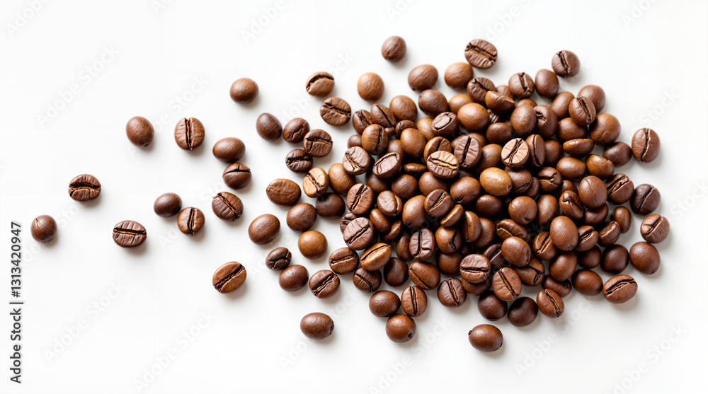 Freshly Roasted Coffee Beans Scattered on a White Surface Perfect for Brewing Aromatic Coffee Freshly Roasted Coffee Beans Scattered on a White Surface Perfect for Brewing Aromatic Coffee