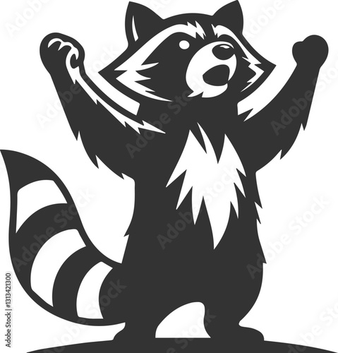 silhouette of a raccoon standing with arms raised animal vector