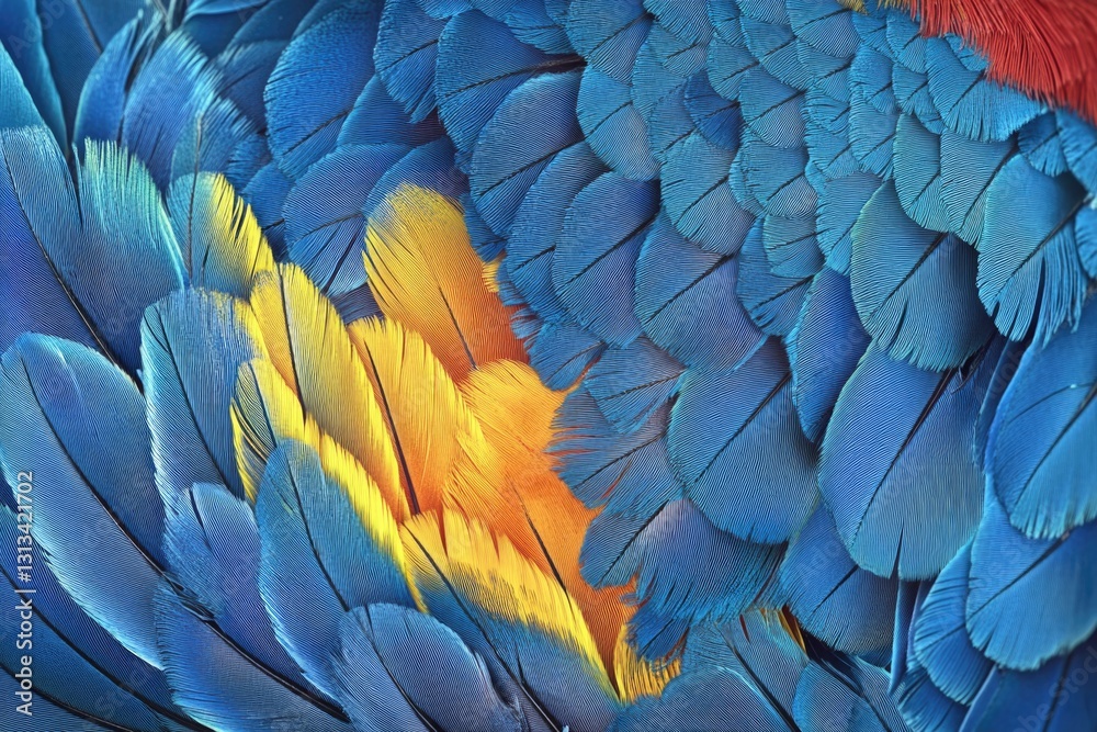 Fototapeta premium A close-up of a vibrant bird's feathers, showcasing the intricate details and colors of plumage.