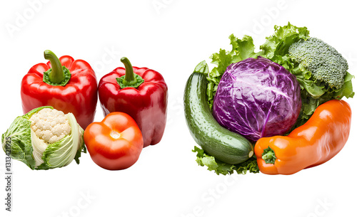 Several vegetables on the left side of a transparent background