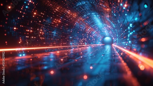 Abstract futuristic corridor with glowing lights