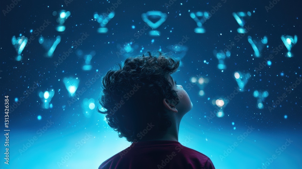 A child gazing up in awe at a shelf full of trophies, aspiring to follow in the footsteps of those who came before, dreaming of future victories, and the pursuit of excellence. A child gazing up in awe at a shelf full of trophies, aspiring to follow in the footsteps of those who came before, dreaming of future victories, and the pursuit of excellence.