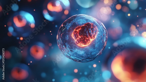3d rendering of Human cell or Embryonic stem cell microscope background 