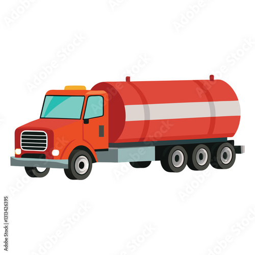 A red tanker truck for transporting liquids or waste materials