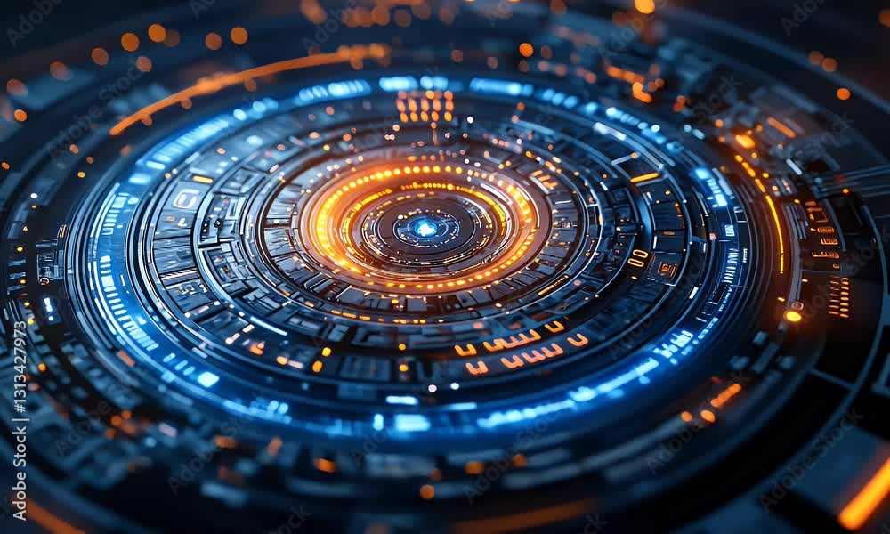 Futuristic technological circular design, abstract background, glowing elements Futuristic technological circular design, abstract background, glowing elements