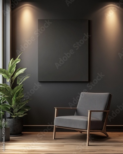 Modern dark room armchair and artwork