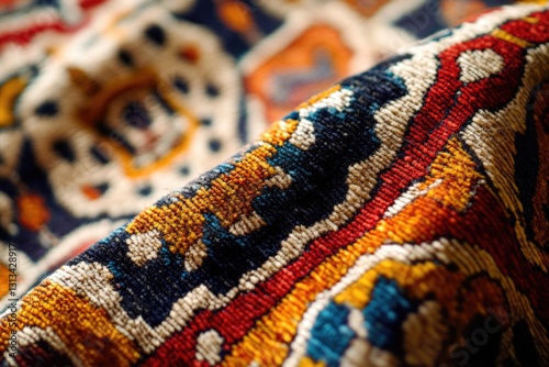 Close-up of a traditional and intricate paisley patterned textile, likely from the Middle East.