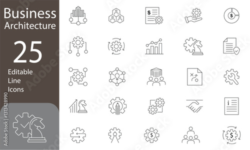 Business Architecture Icons set. strategy, methodology, regulation, and more. Pictograms and infographics. Business Architecture Editable Line Icons set. Vector illustration