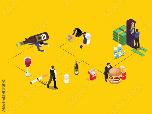 Addiction and Bad Habits 2d flat vector illustrations