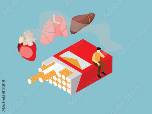 Smoking Addiction and Health Risks 2d flat vector illustrations