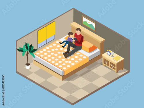 Father and Child Bedtime Story – Parenting and Bonding Moment" 3d flat vector illustrations